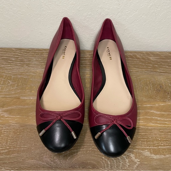 Coach Noella Black Cherry and Black Leather Ballet Flats Size 10 - Picture 1 of 12